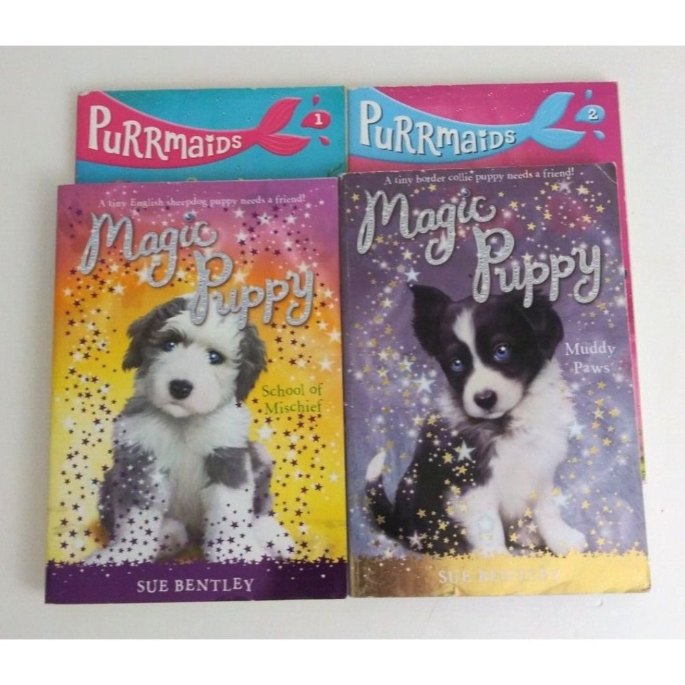 Lot of 4 Paperback Chapter Books 2 Purrmaids & 2 Magic Puppy Books